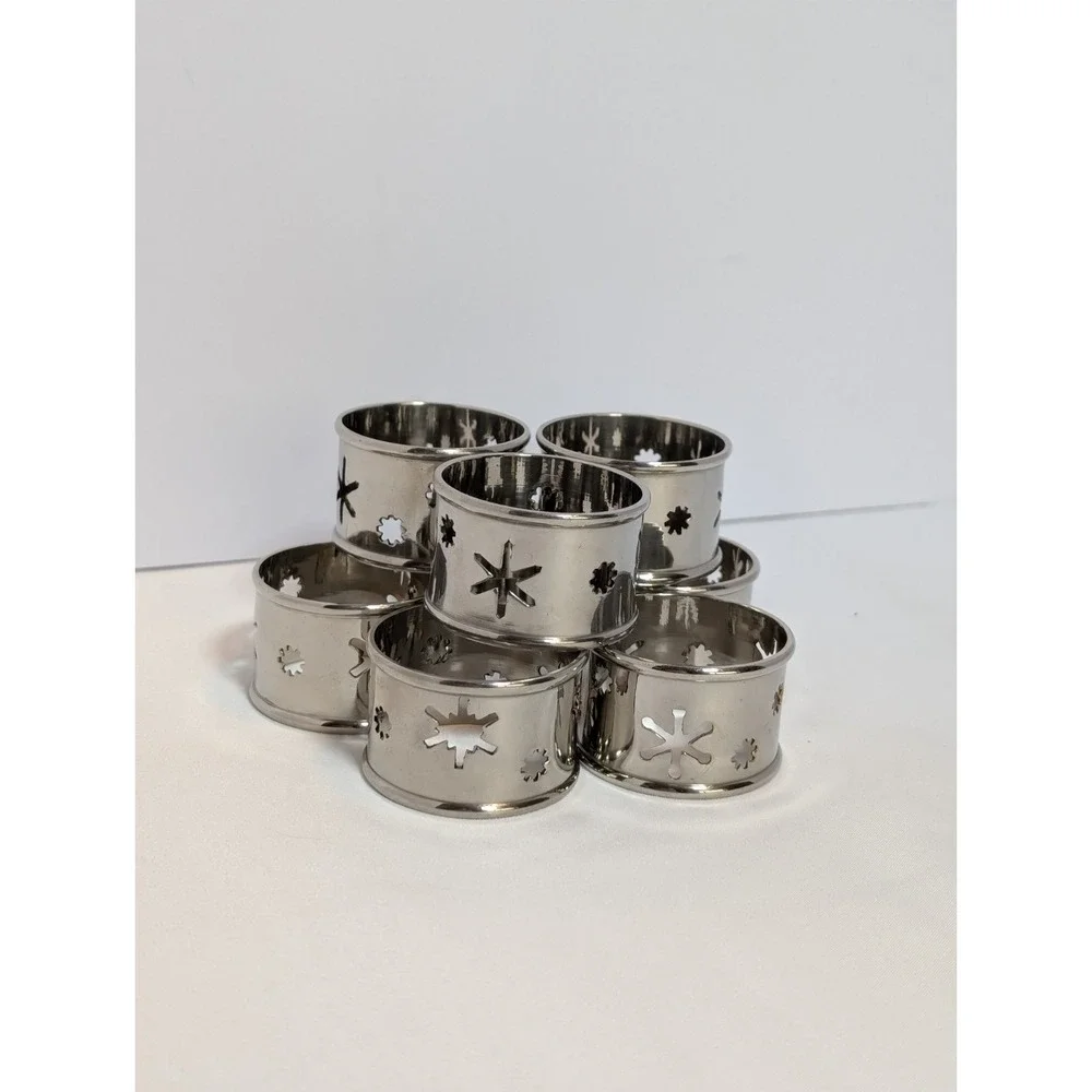 Dansk Set Of 8 Nickel Snowflake Napkin Holder Rings Silver 17214GB India